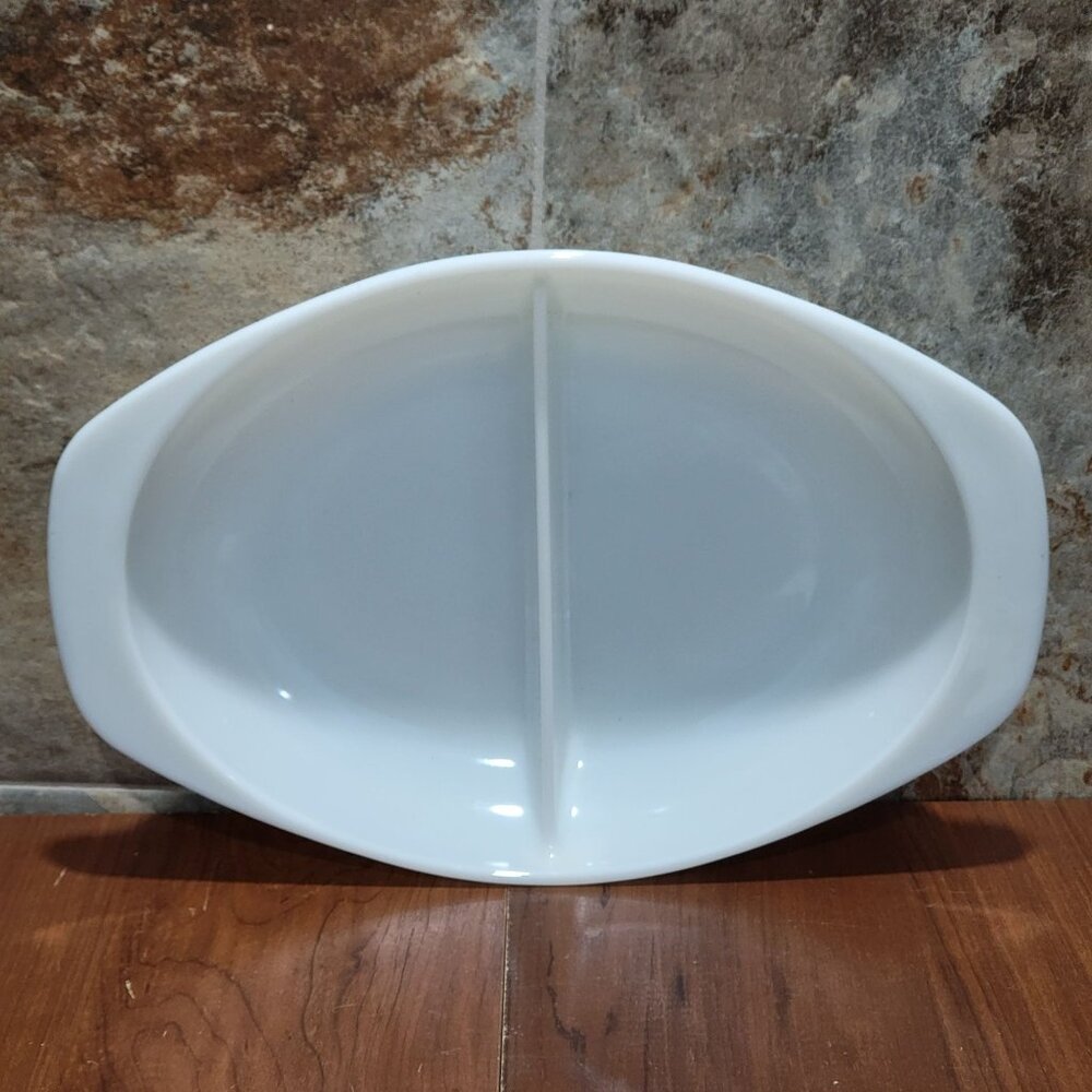Vintage Pyrex White Milk Glass Divided Oval Casserole Dish 1 1/2 QT